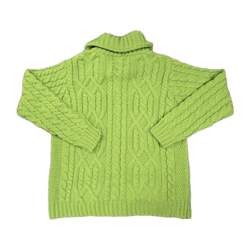 Aran Crafts‎ Irish Merino Wool Zip Cardigan Womens NWT L Green Cable Knit - Picture 2 of 11